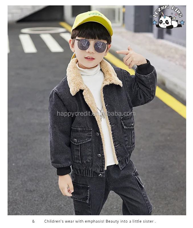 LEZONKIDS - New Fashion Kids Clothes Boys Velvet Denim Suits Winter Outfits Boys Jeans Sets With Good Quality